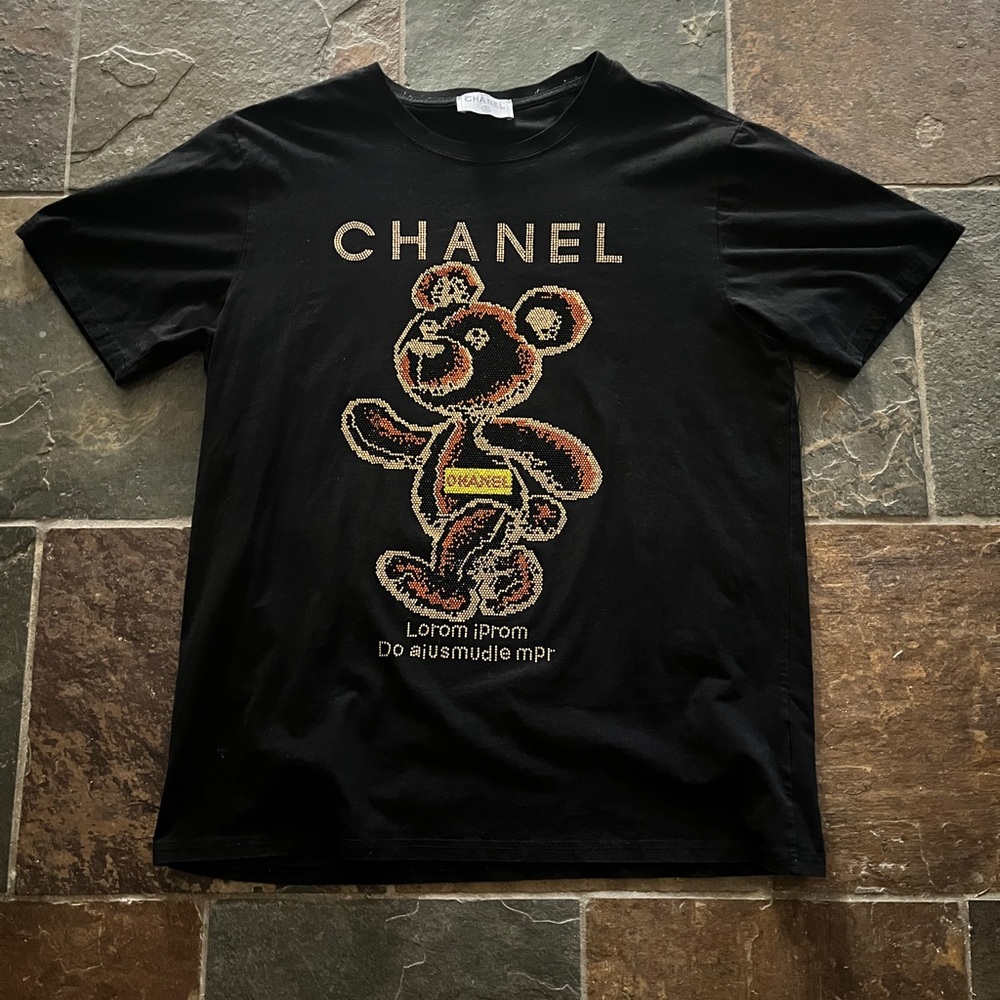 Chanel Black Tee with Bear Graphic